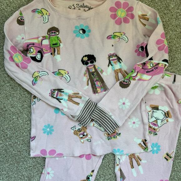 PJ Salvage Girls Sock Monkey Pj Pajama Set Girls Sz 6 - Picture 2 of 3